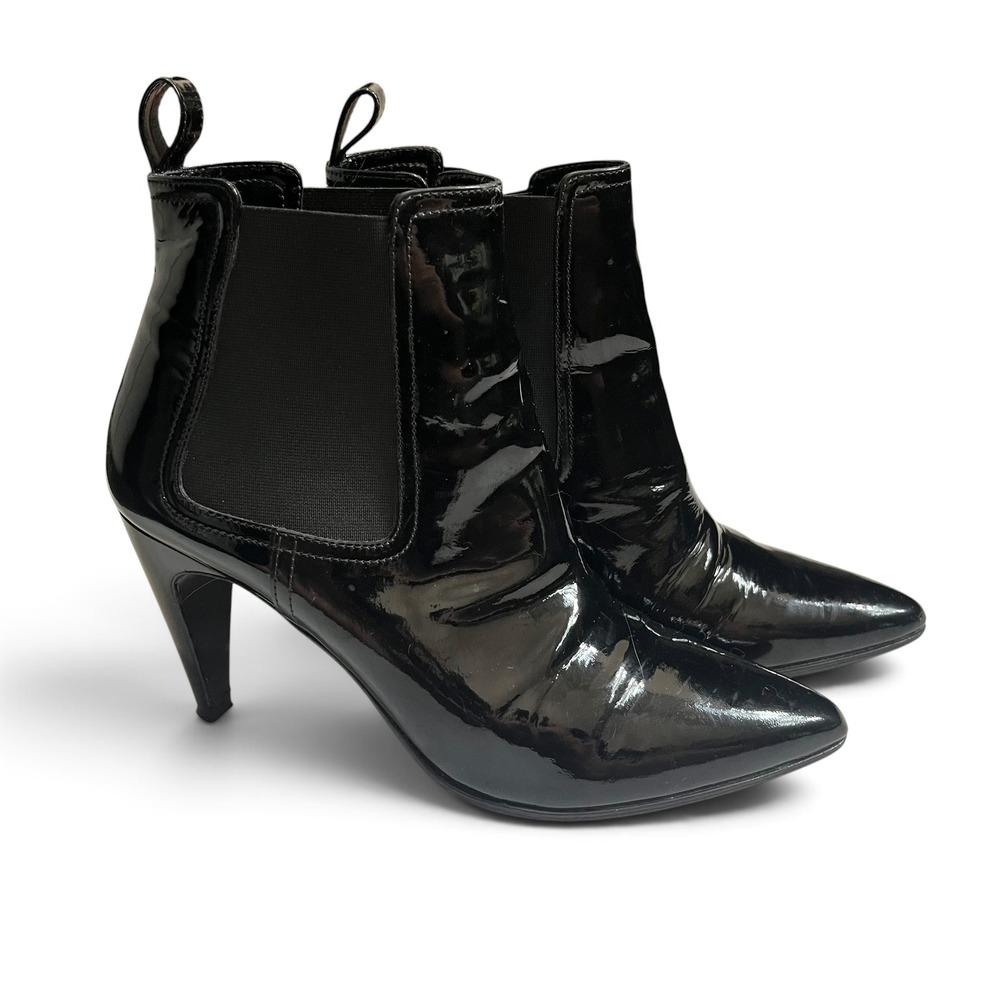 Robert Clergerie Patent Bootie Women's 8.5 Black 100mm Dress Chic Glossy‎